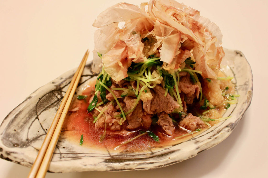 豆苗と和牛のオリーブオイル掛けの作り方_完成