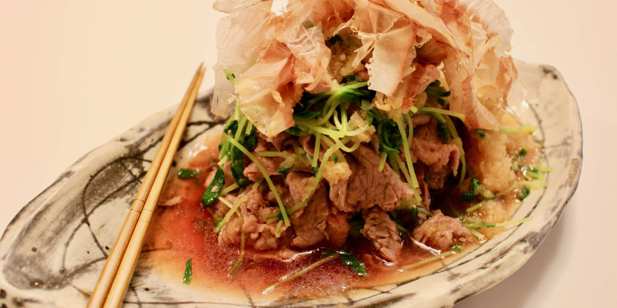 豆苗と和牛のオリーブオイル掛けの作り方_完成