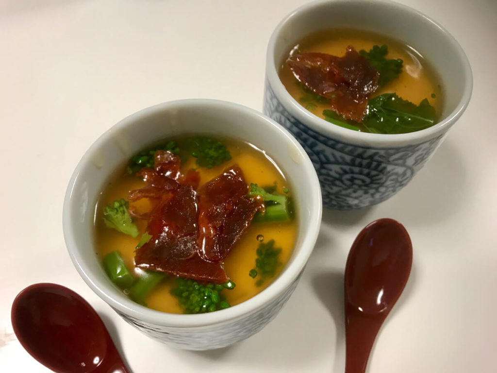 餅入り茶碗蒸し チョリソと菜の花の餡_完成