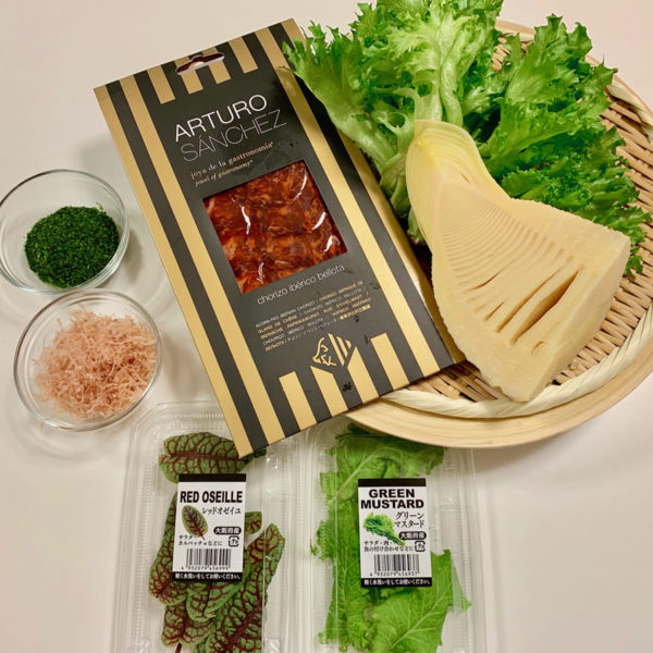 【レシピ】チョリソと筍の青海苔ジュレ掛け